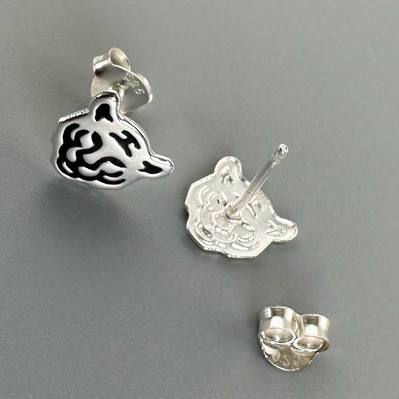Sterling Silver Tiger Stud Earrings - Picture 7 of 11